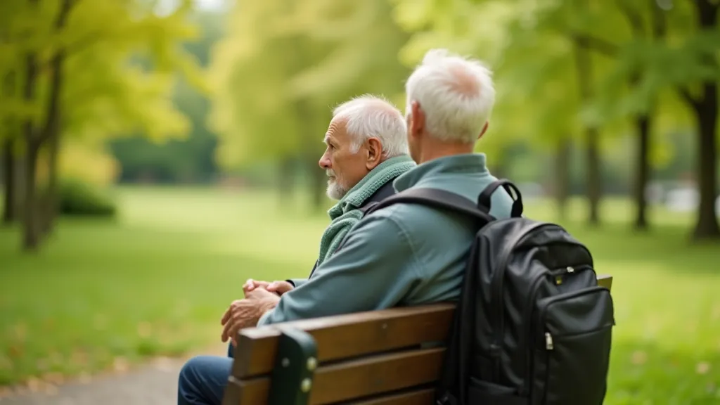 Senior osoba odpočívá na lavičce v parku